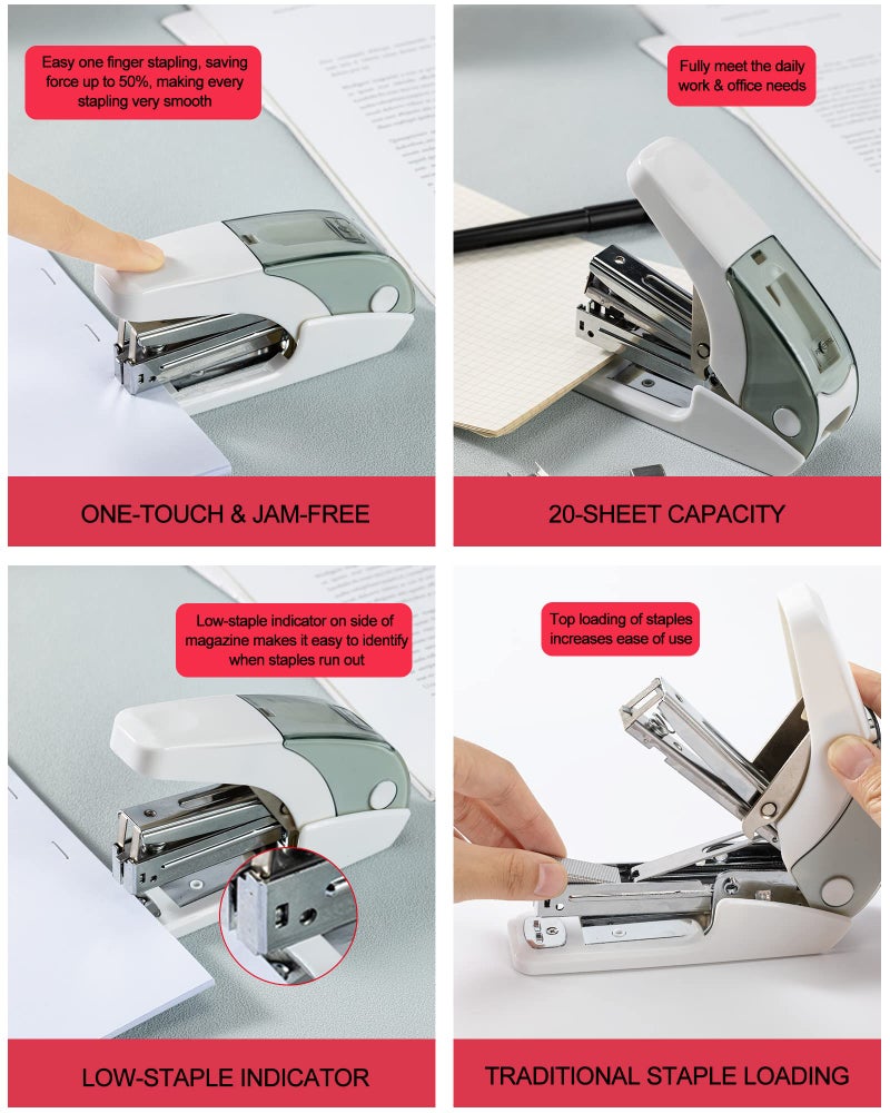 PAPERPAL Effortless Standard Stapler Set  20 Sheet Capacity  Half Strip  Built-in Staples Storage  Holds 1/4"" Staples  Includes 1000 Staples and A Staple Remover  Office  School & Personal Use  White - Image 4
